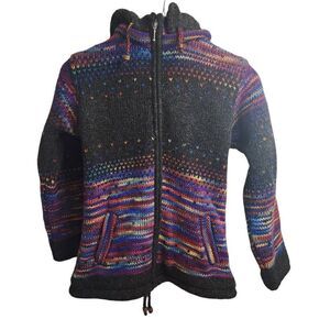 Colorful Confetti Wool Coat McRon Extra Warm Removable Hood Fleece Lined Jacket